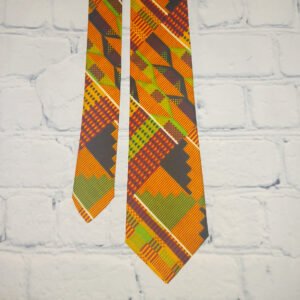 Orange Handmade Kente Print Adult Necktie