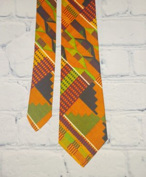 Orange Handmade Kente Print Adult Necktie